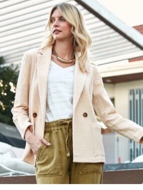 NWT Daniel Rainn Anthropologie Carlee Textured Corduroy Blazer Cream Size Small